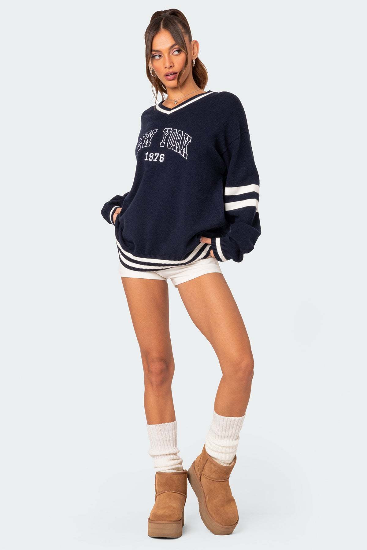 90S In New York Oversized Sweater - NAVY
