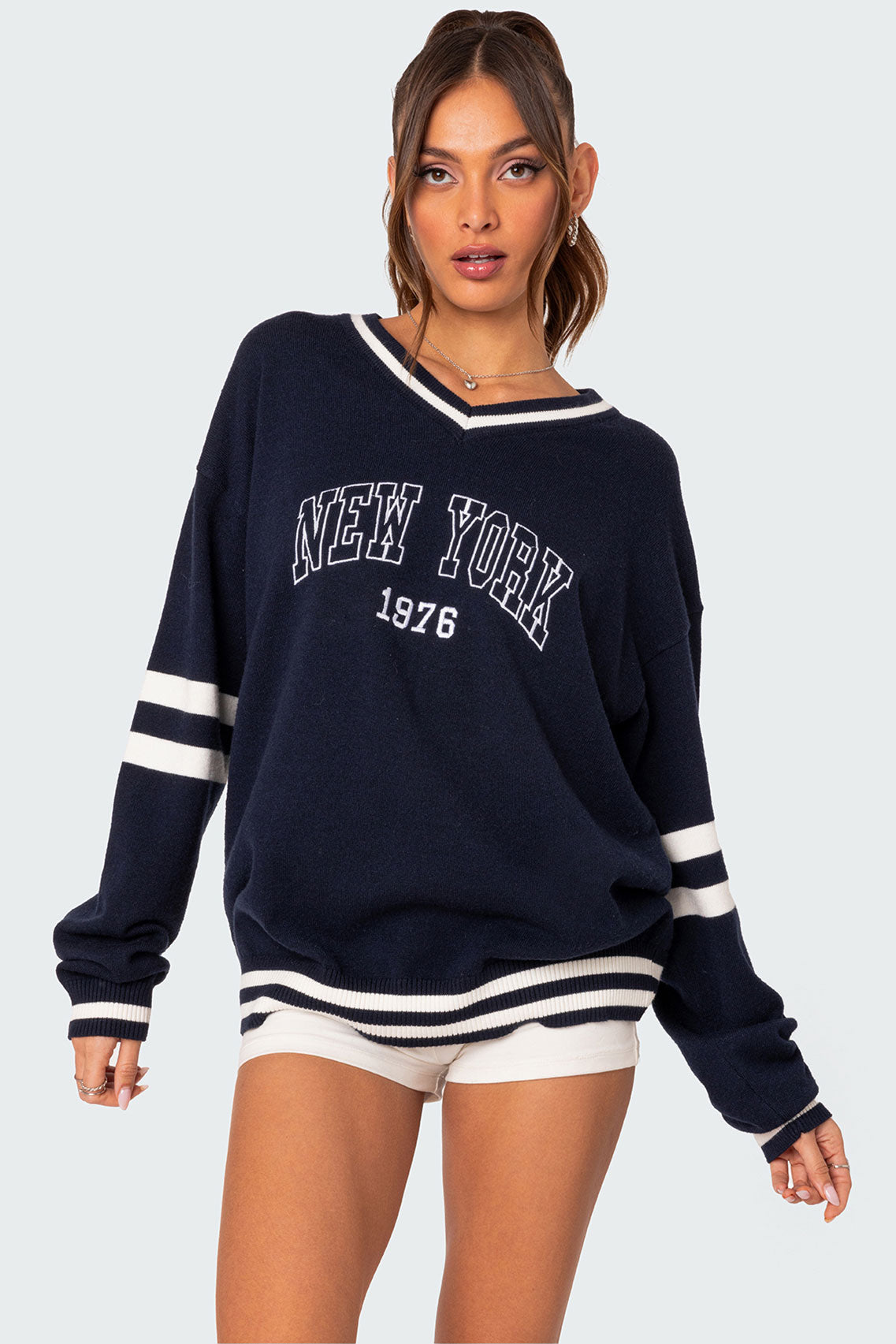 90S In New York Oversized Sweater - NAVY