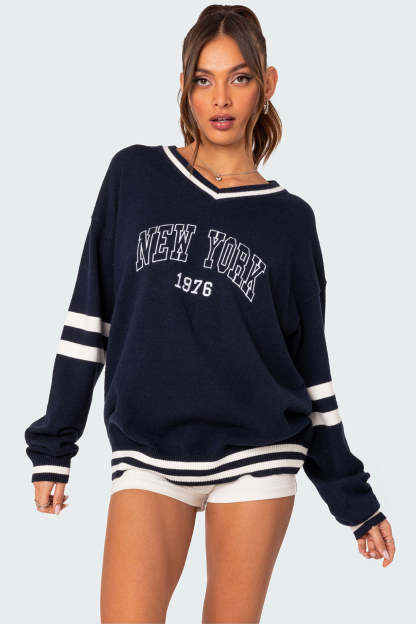90S In New York Oversized Sweater - NAVY
