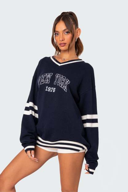 90S In New York Oversized Sweater - NAVY