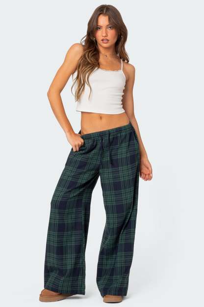 Lounge Around Plaid Wide Leg Pants - NAVY