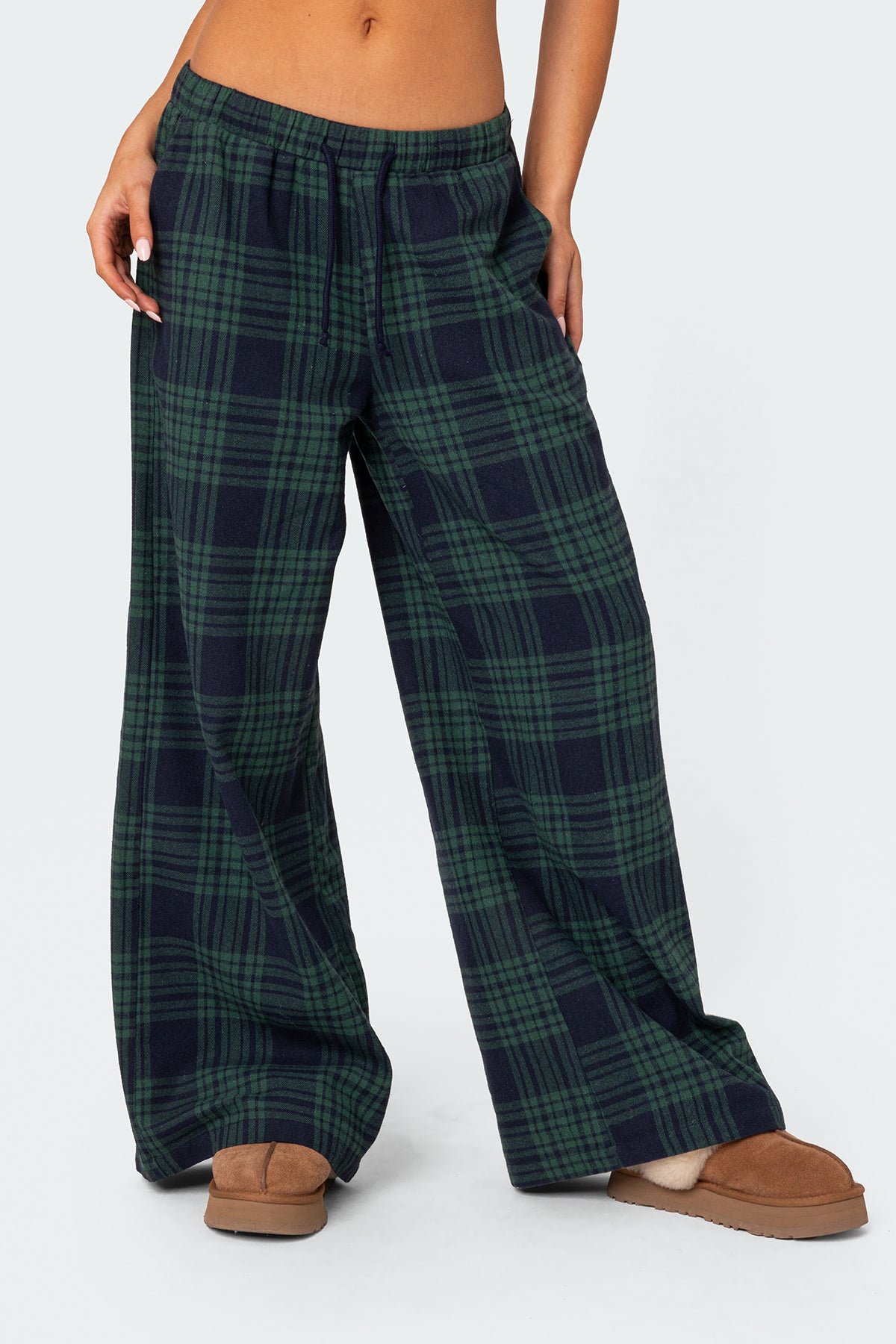 Lounge Around Plaid Wide Leg Pants - NAVY