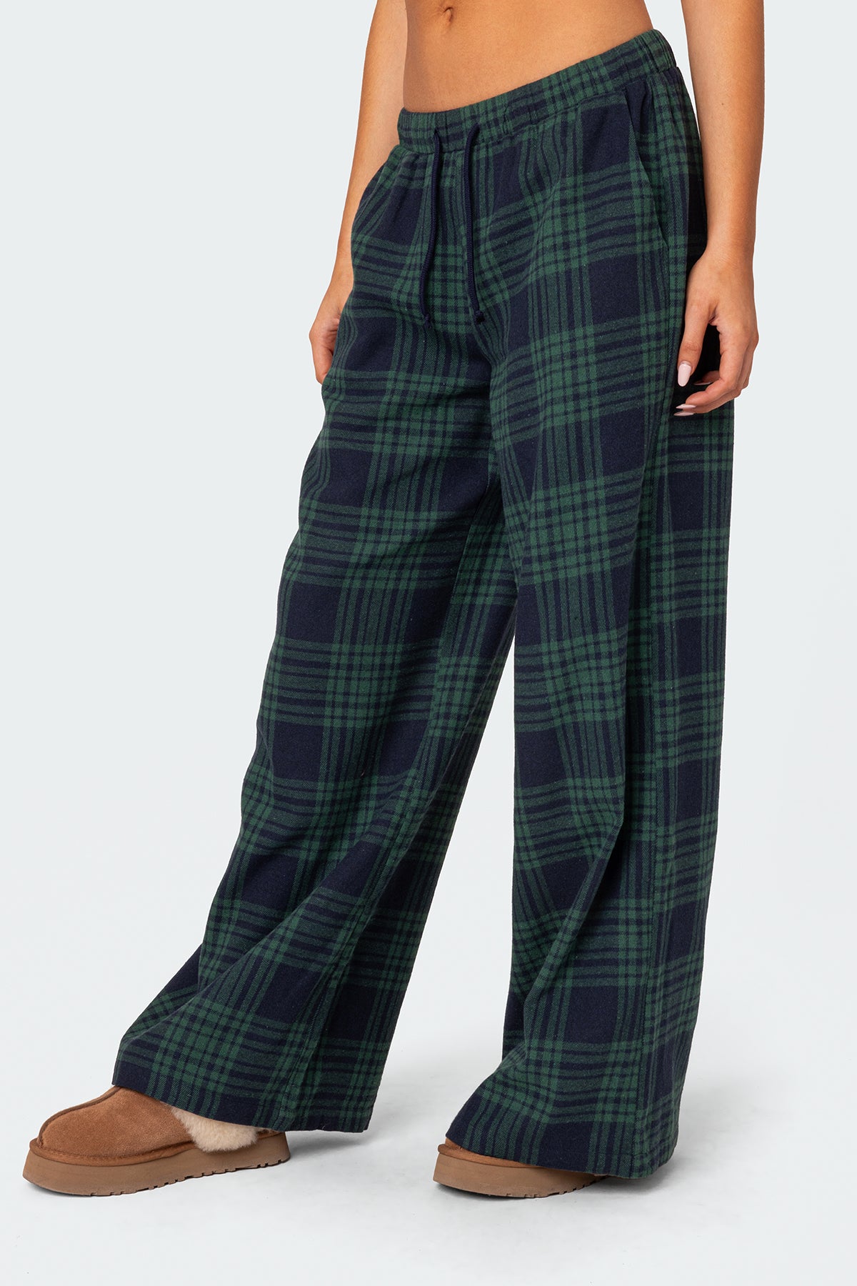 Lounge Around Plaid Wide Leg Pants - NAVY
