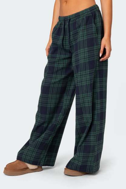 Lounge Around Plaid Wide Leg Pants - NAVY