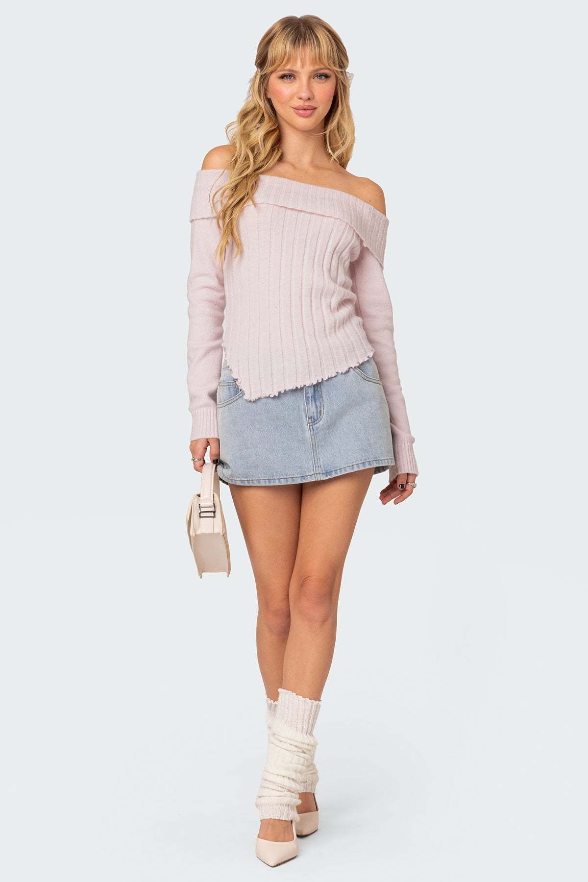 Sonya Fold Over Knit Top - LIGHT PINK