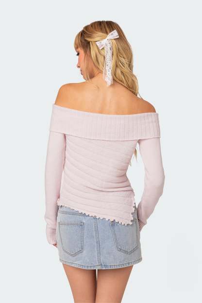 Sonya Fold Over Knit Top - LIGHT PINK