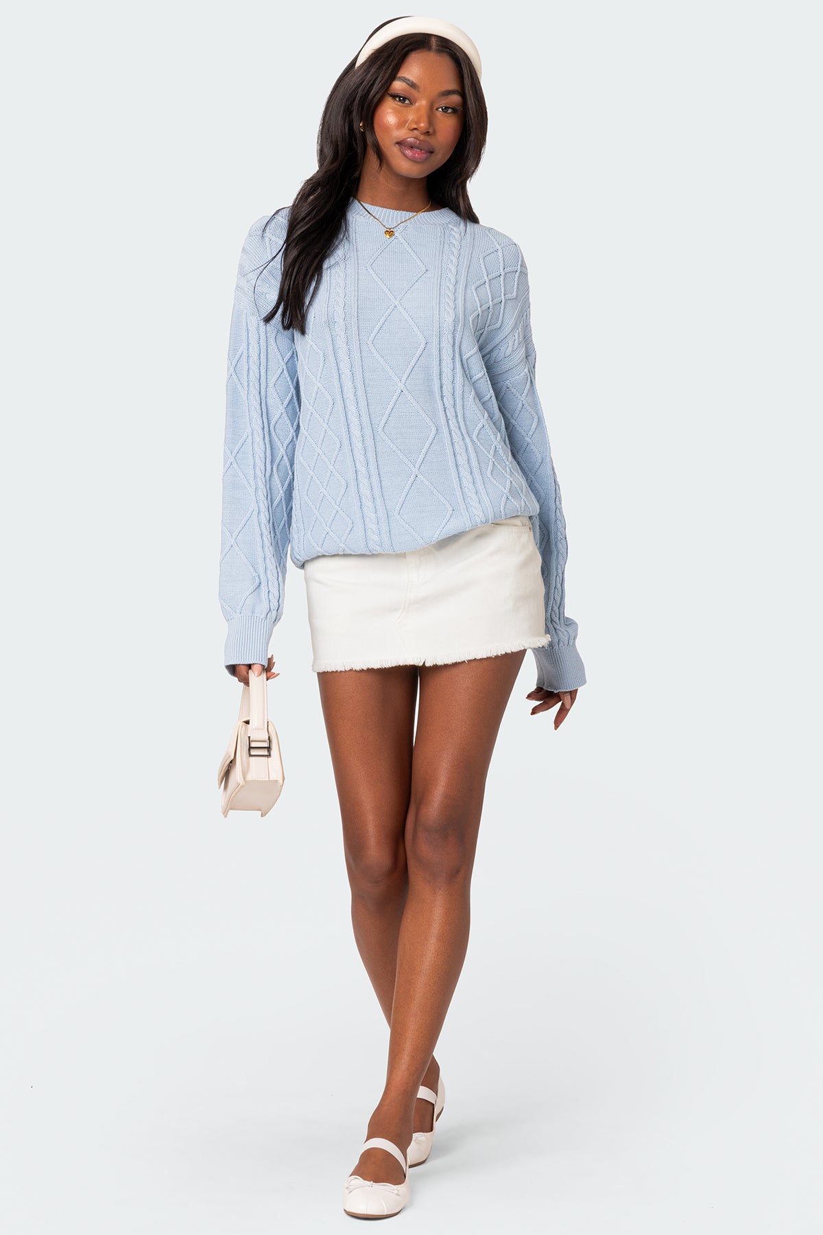 Jessy Cable Knit Oversized Sweater - LIGHT BLUE