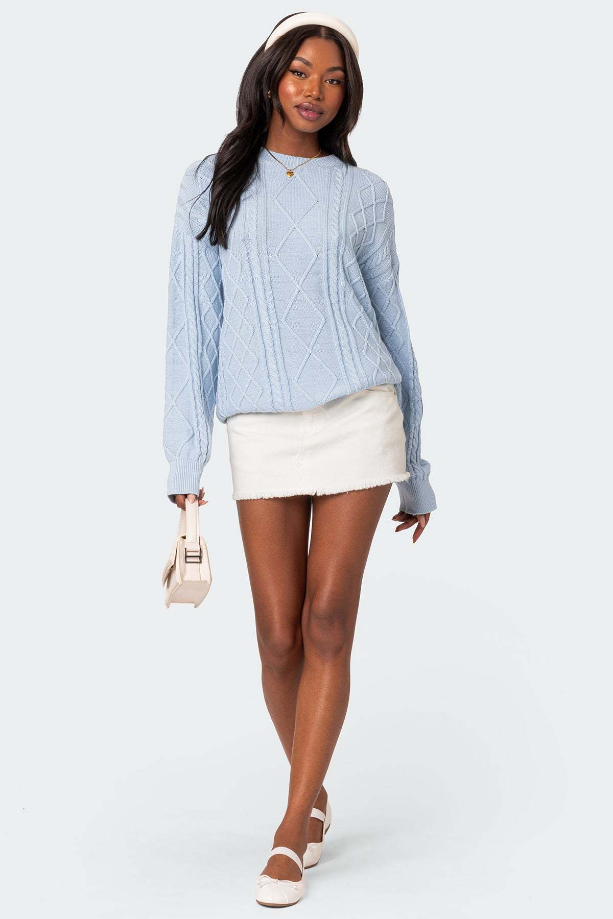 Jessy Cable Knit Oversized Sweater - LIGHT BLUE