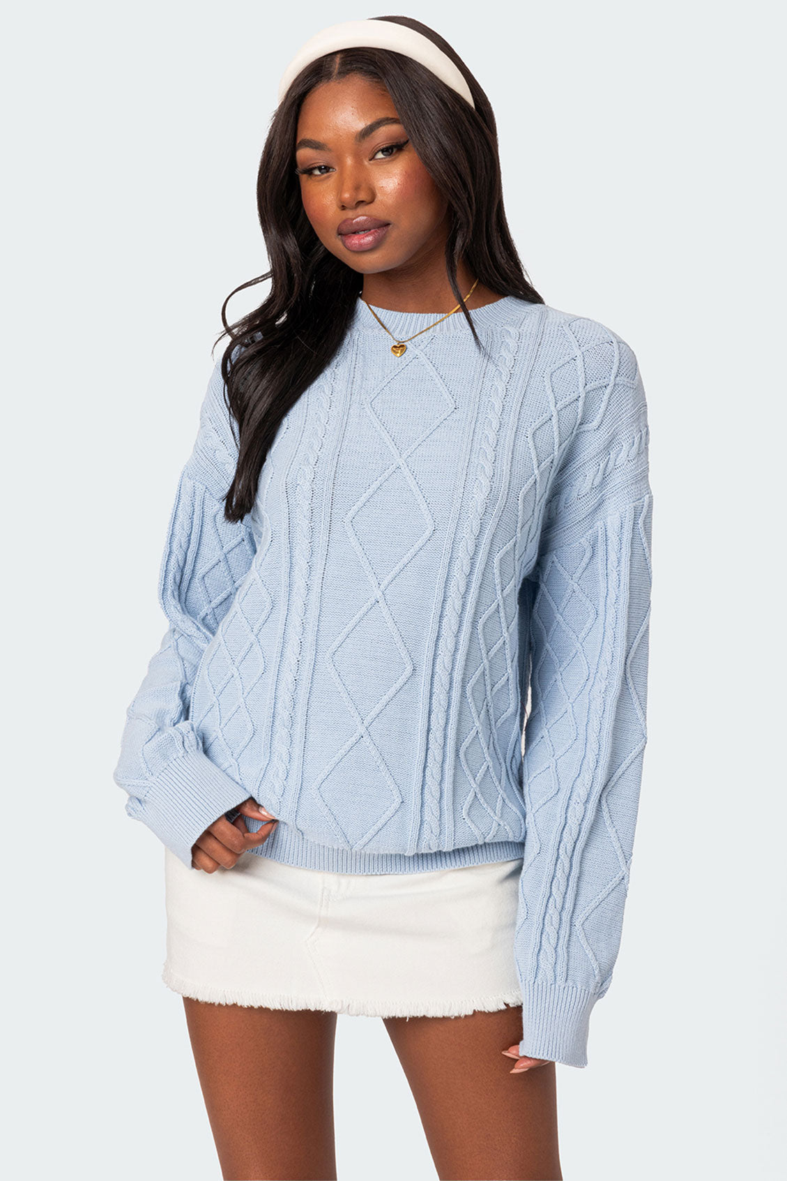 Jessy Cable Knit Oversized Sweater - LIGHT BLUE