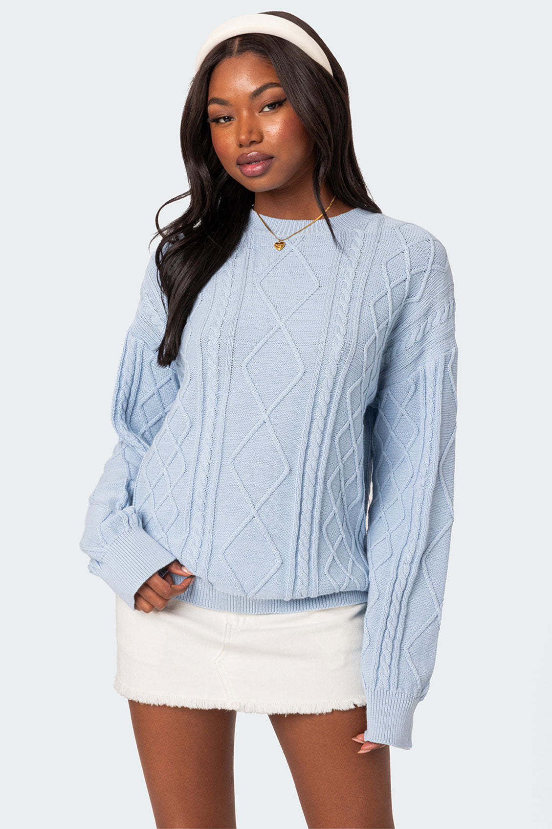 Jessy Cable Knit Oversized Sweater - LIGHT BLUE