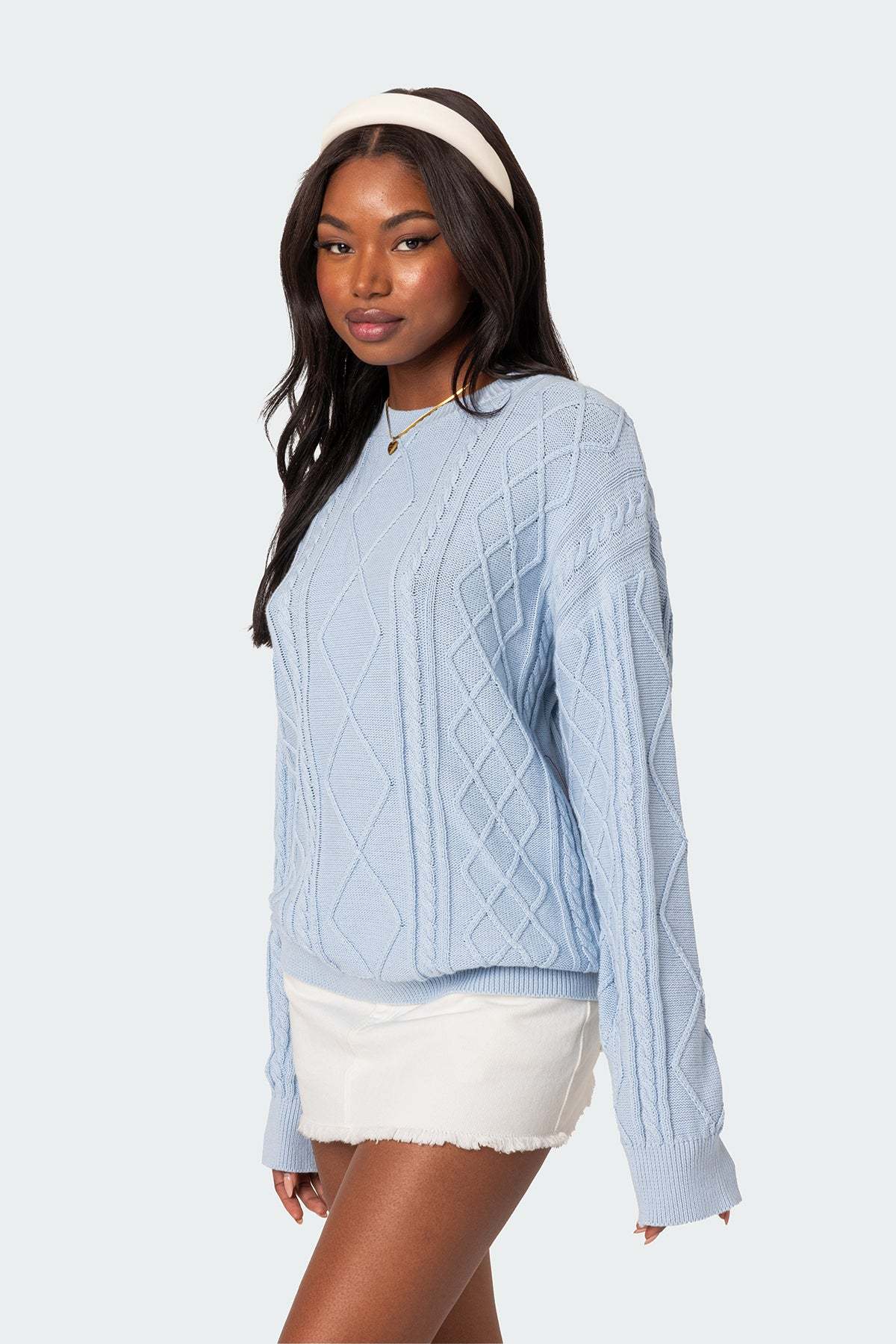 Jessy Cable Knit Oversized Sweater - LIGHT BLUE