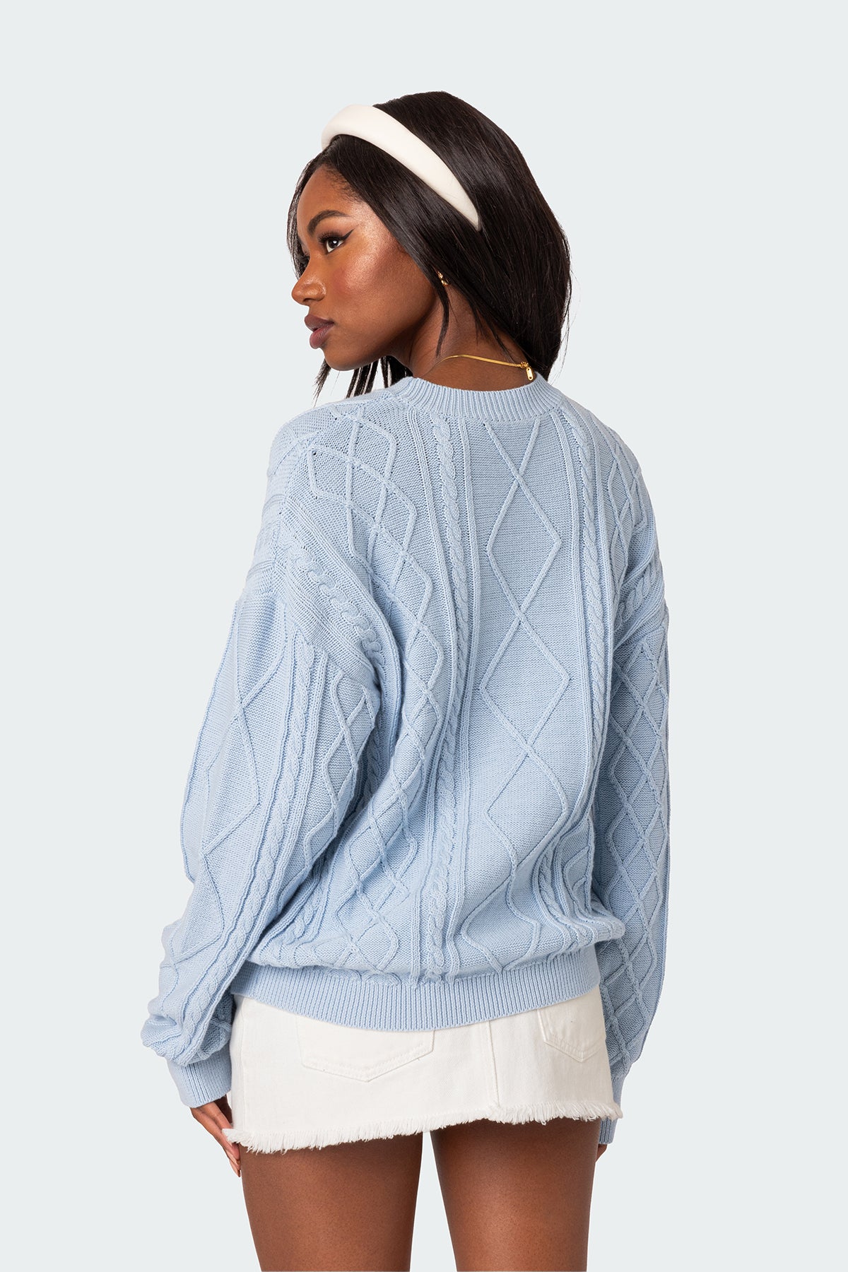Jessy Cable Knit Oversized Sweater - LIGHT BLUE