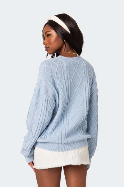 Jessy Cable Knit Oversized Sweater - LIGHT BLUE