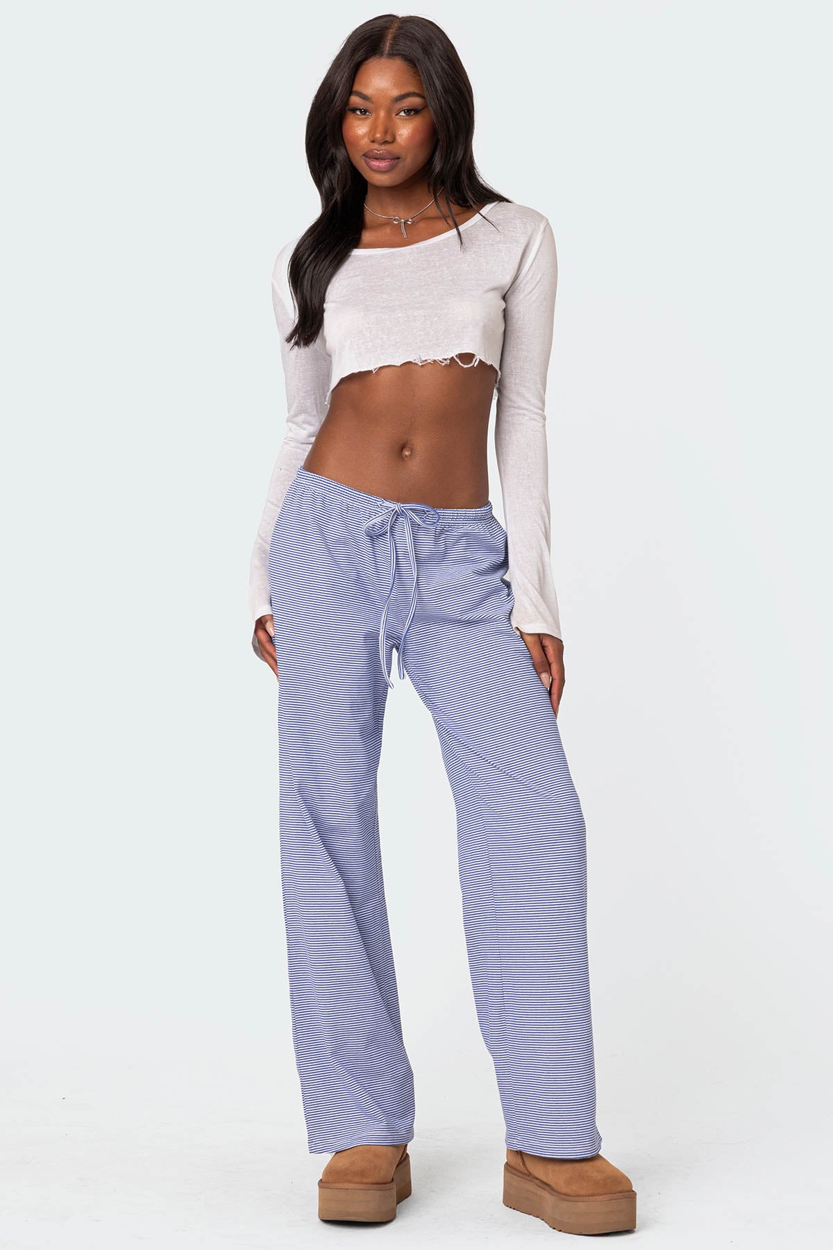 Olivia Striped Loose Fit Pants - BLUE AND WHITE