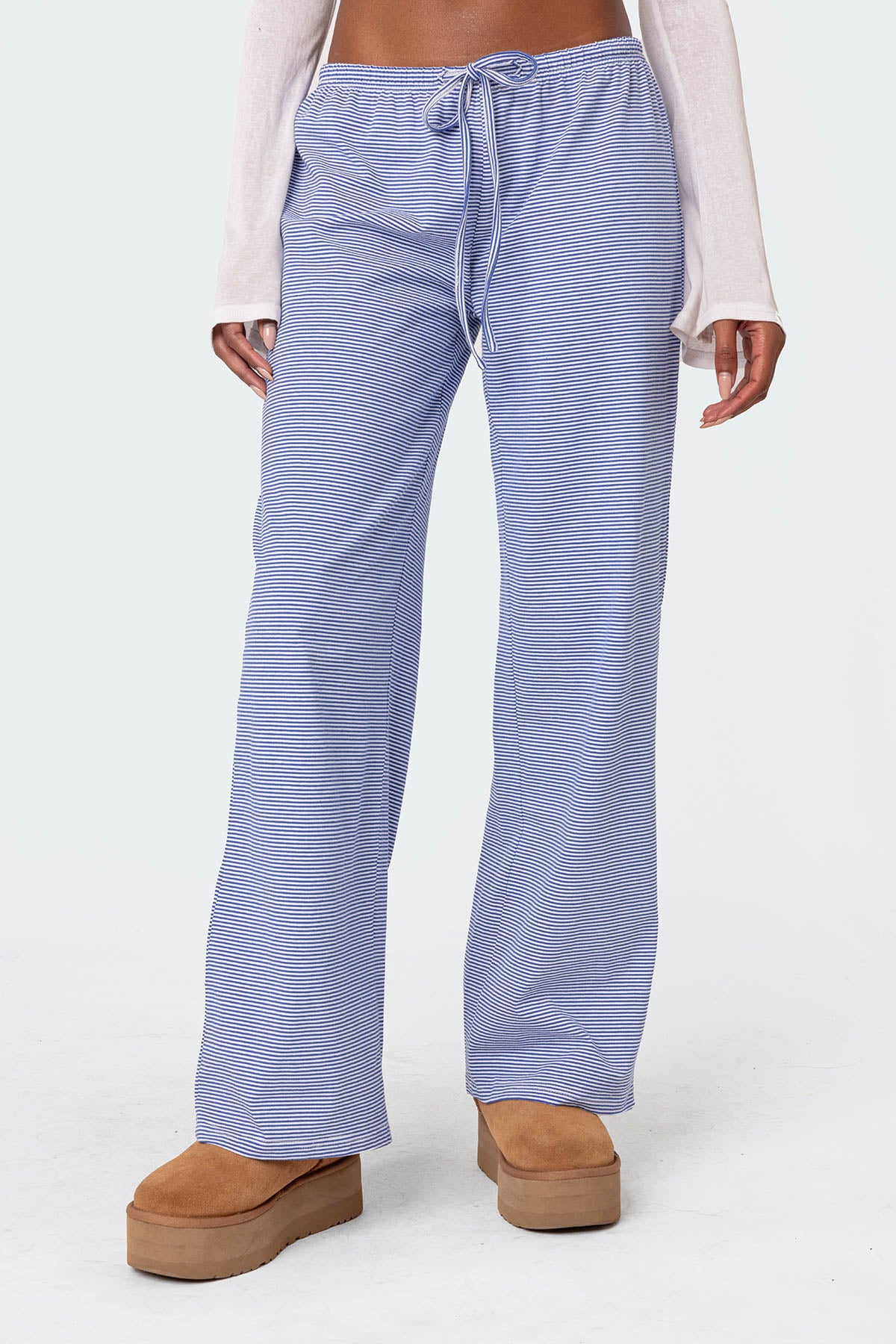 Olivia Striped Loose Fit Pants - BLUE AND WHITE