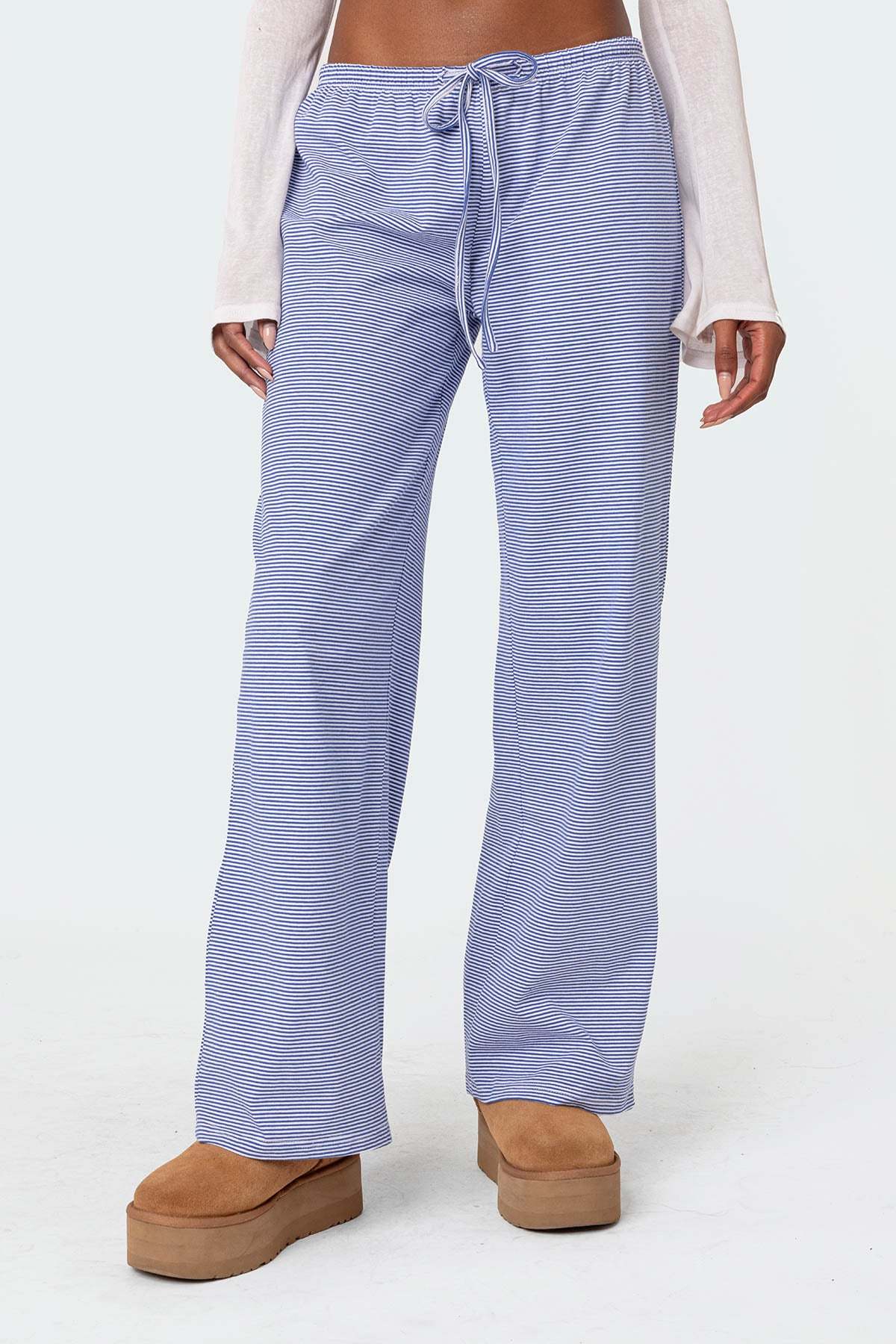 Olivia Striped Loose Fit Pants - BLUE AND WHITE