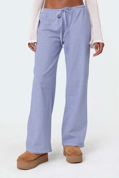 Olivia Striped Loose Fit Pants - BLUE AND WHITE