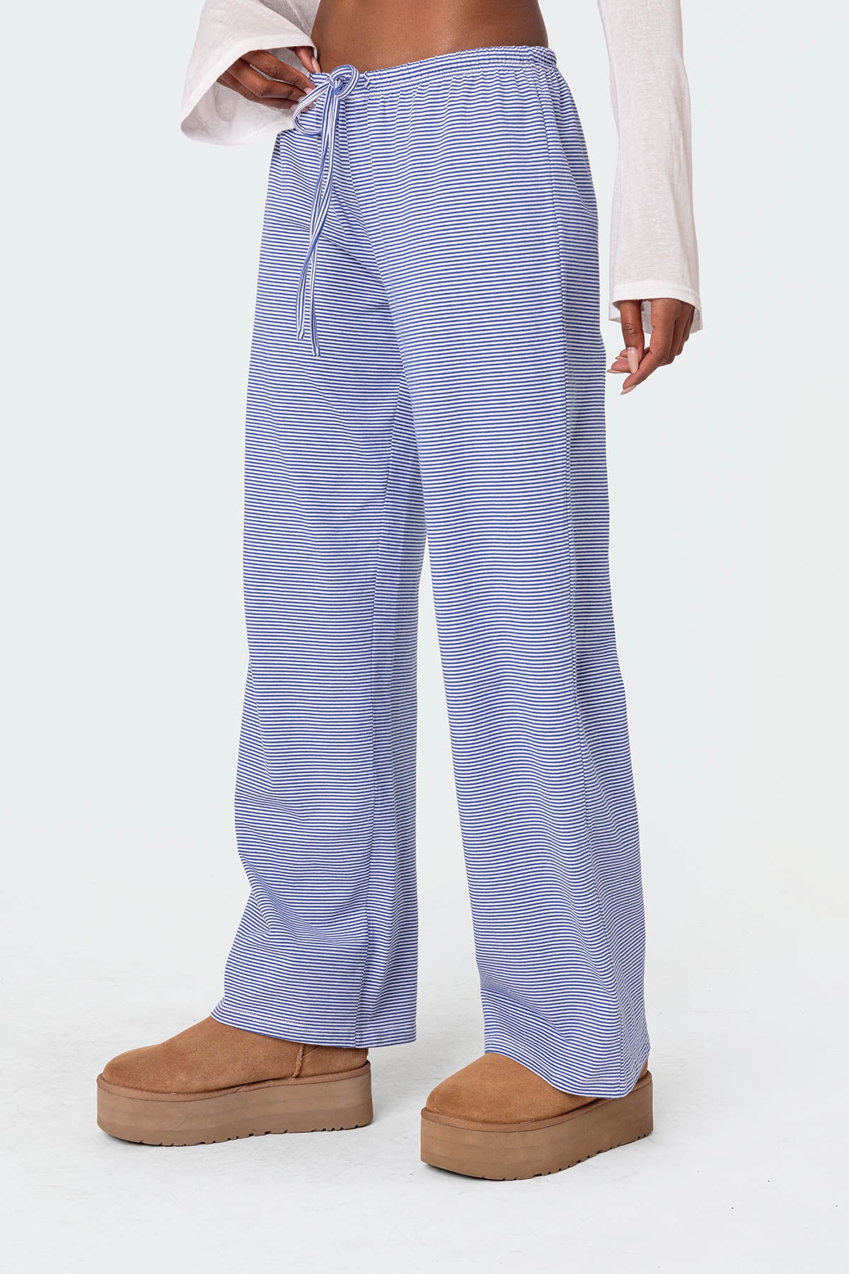Olivia Striped Loose Fit Pants - BLUE AND WHITE
