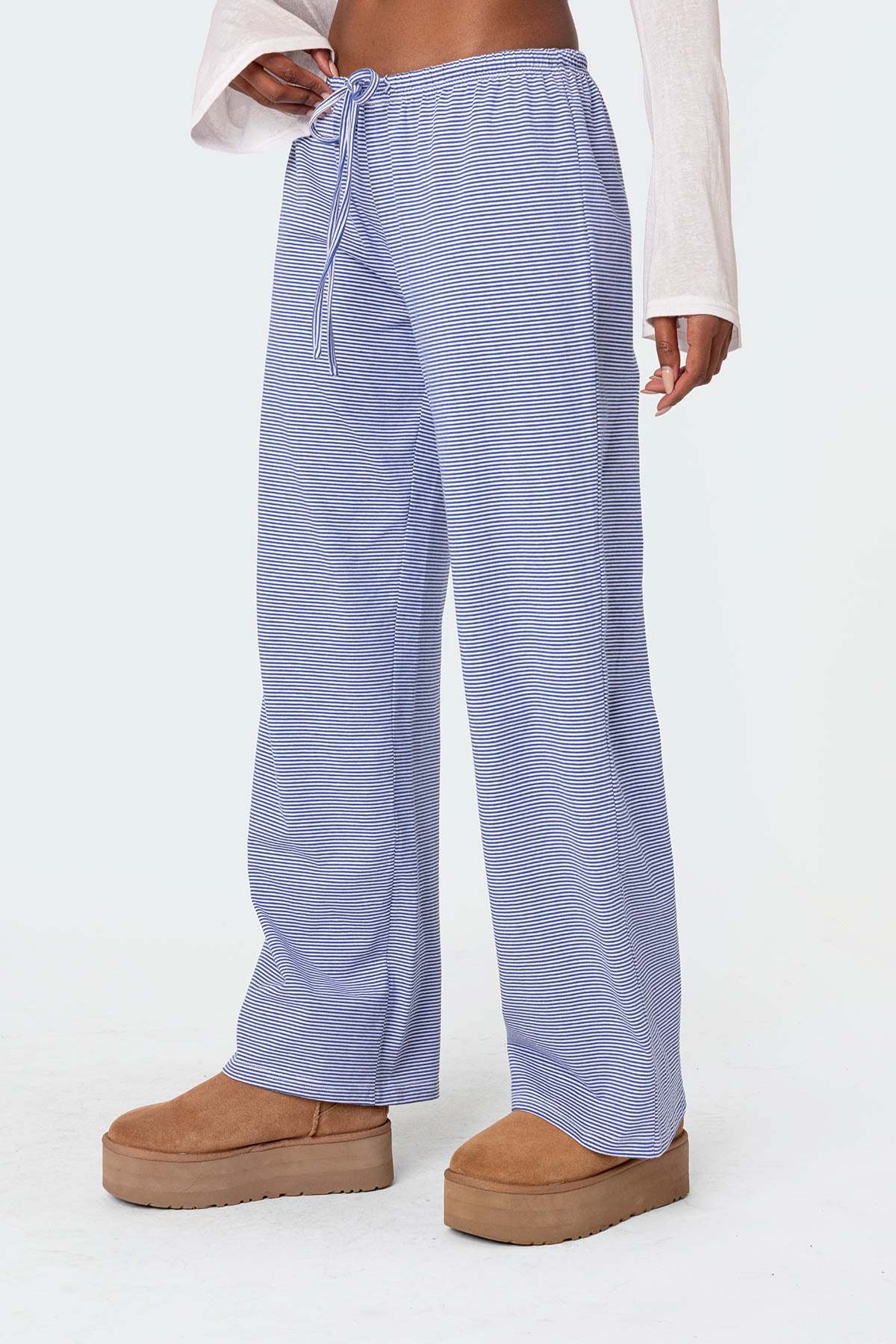 Olivia Striped Loose Fit Pants - BLUE AND WHITE