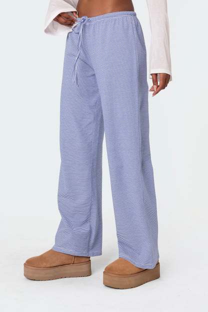 Olivia Striped Loose Fit Pants - BLUE AND WHITE
