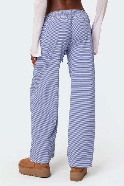 Olivia Striped Loose Fit Pants - BLUE AND WHITE