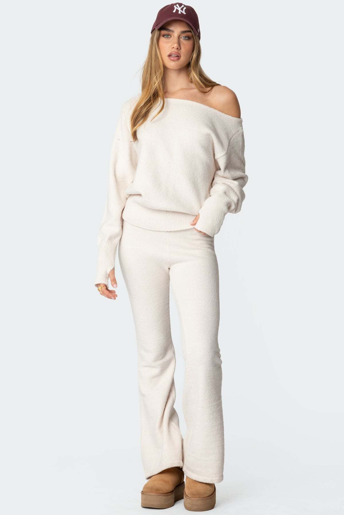 Plush Flared Pants - CREAM