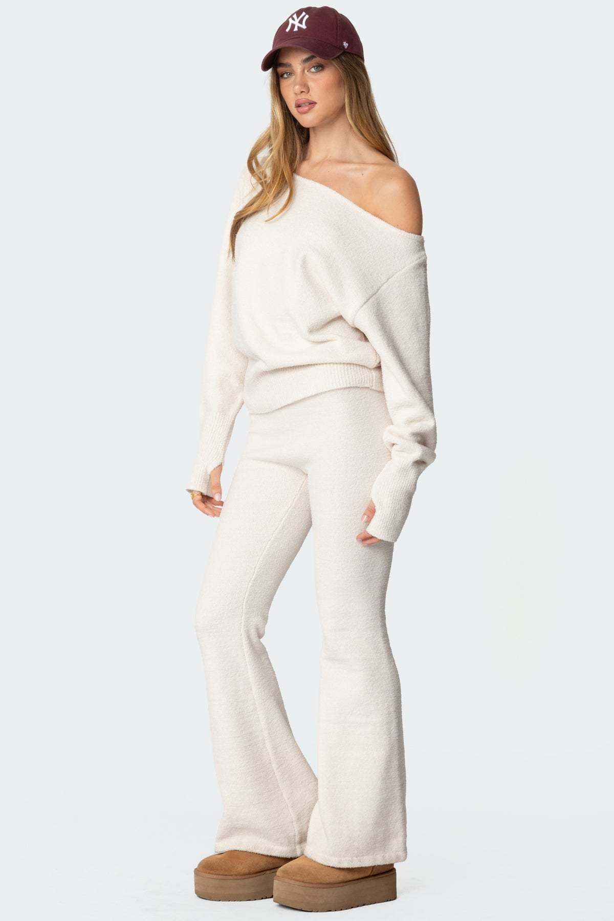 Plush Flared Pants - CREAM
