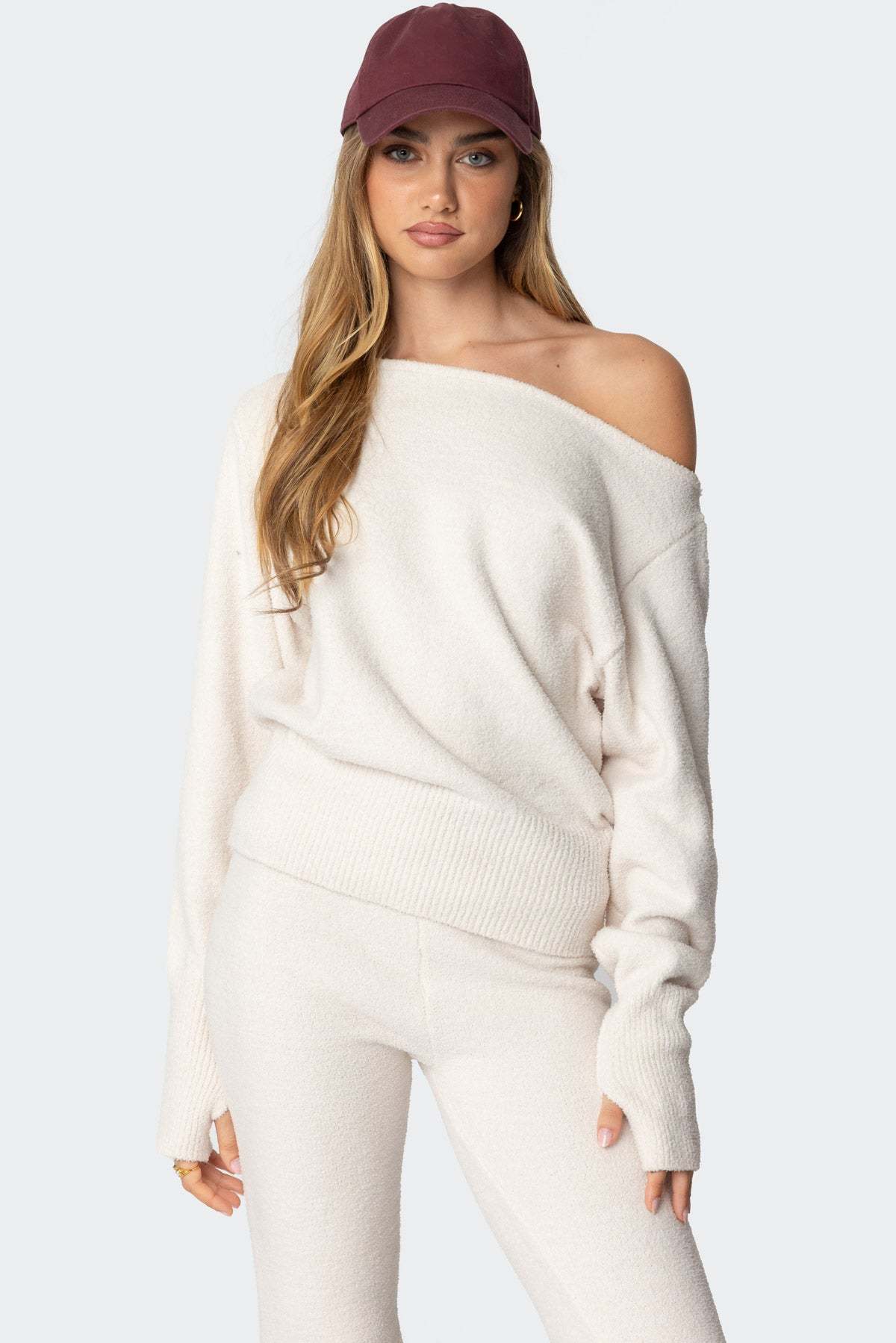 Plush Oversized Asymmetric Sweater - CREAM