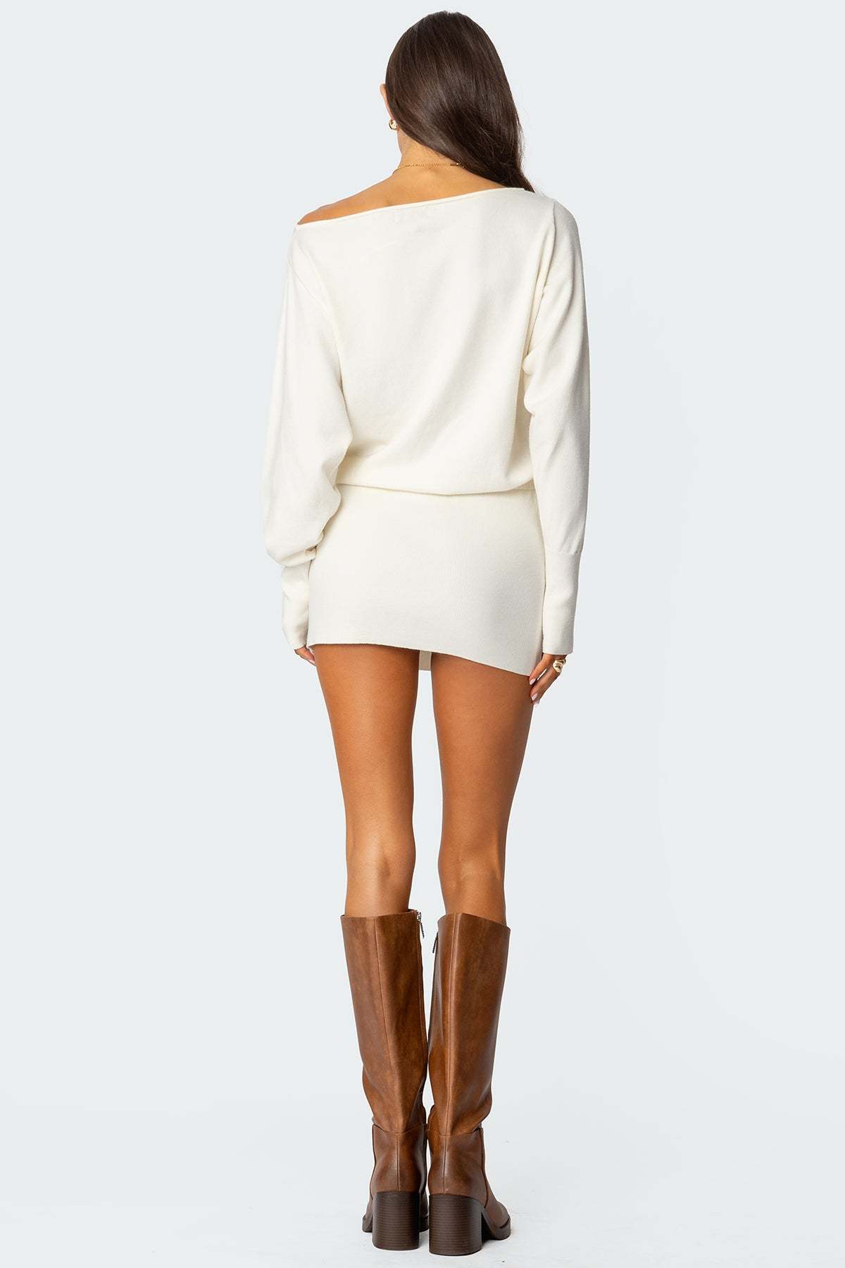 Eve Off Shoulder Knit Mini Dress - CREAM