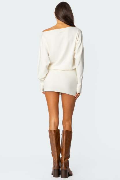 Eve Off Shoulder Knit Mini Dress - CREAM