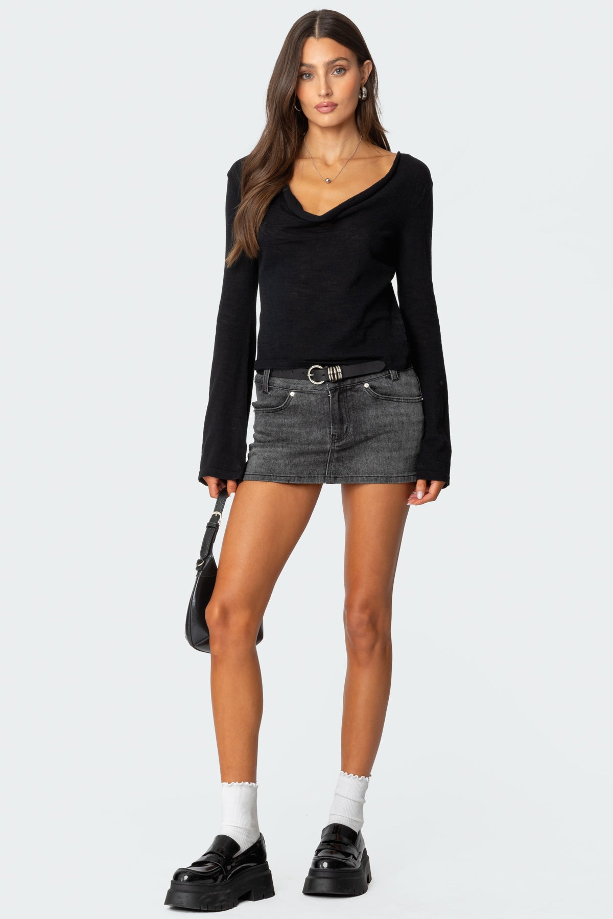 Amira Cowl Neck Sweater - BLACK