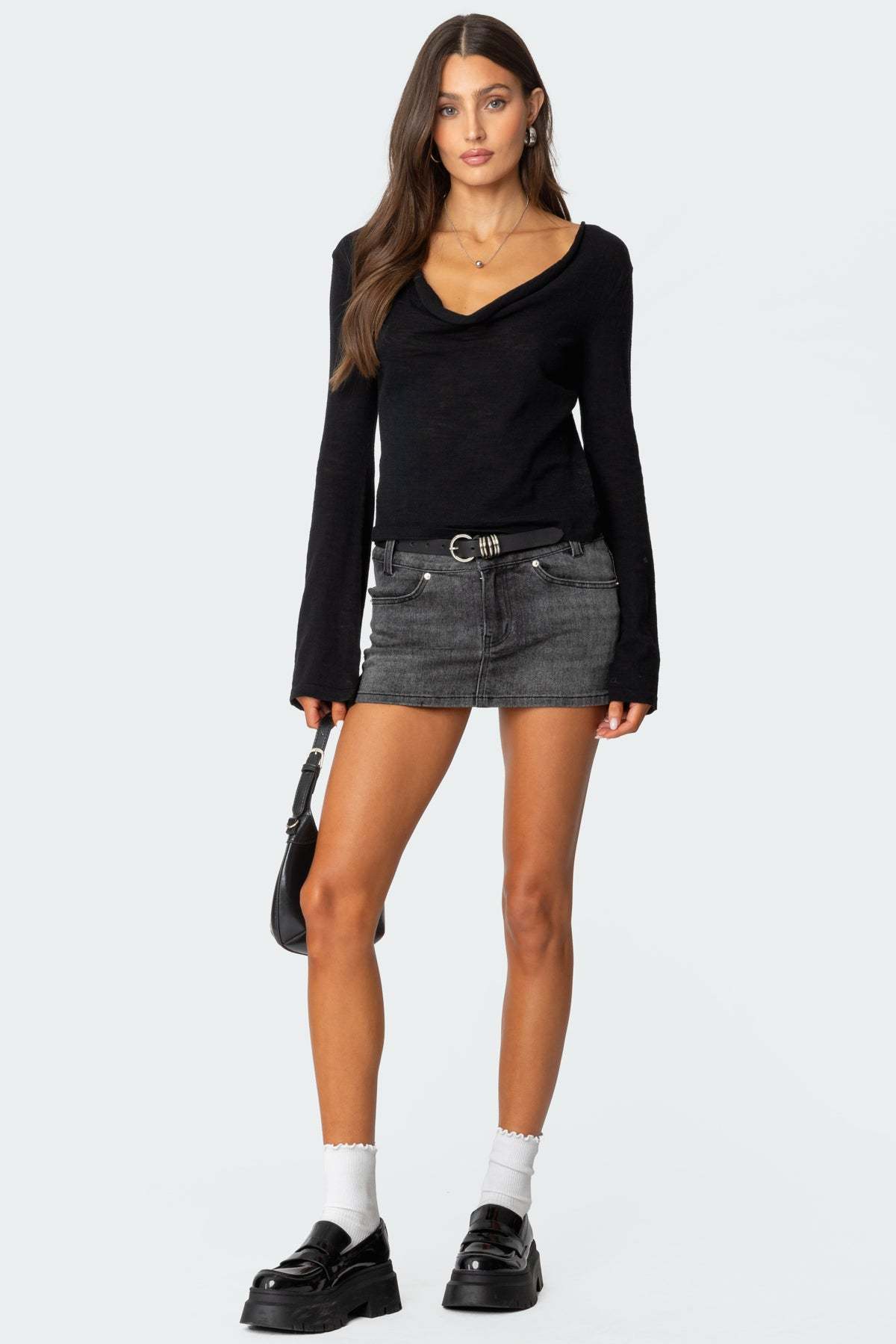 Amira Cowl Neck Sweater - BLACK