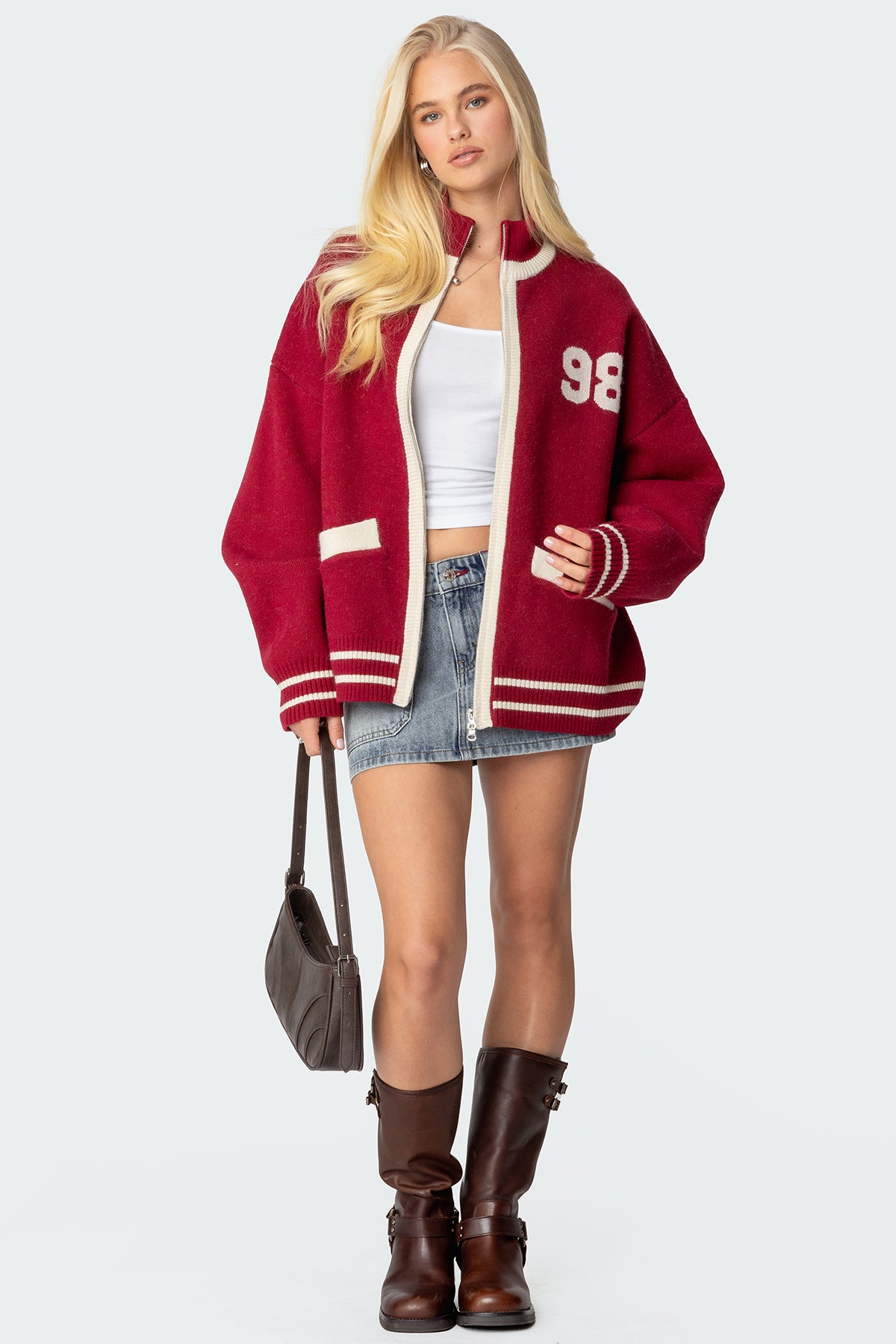 98 Varsity Zip Up Sweater - BURGUNDY
