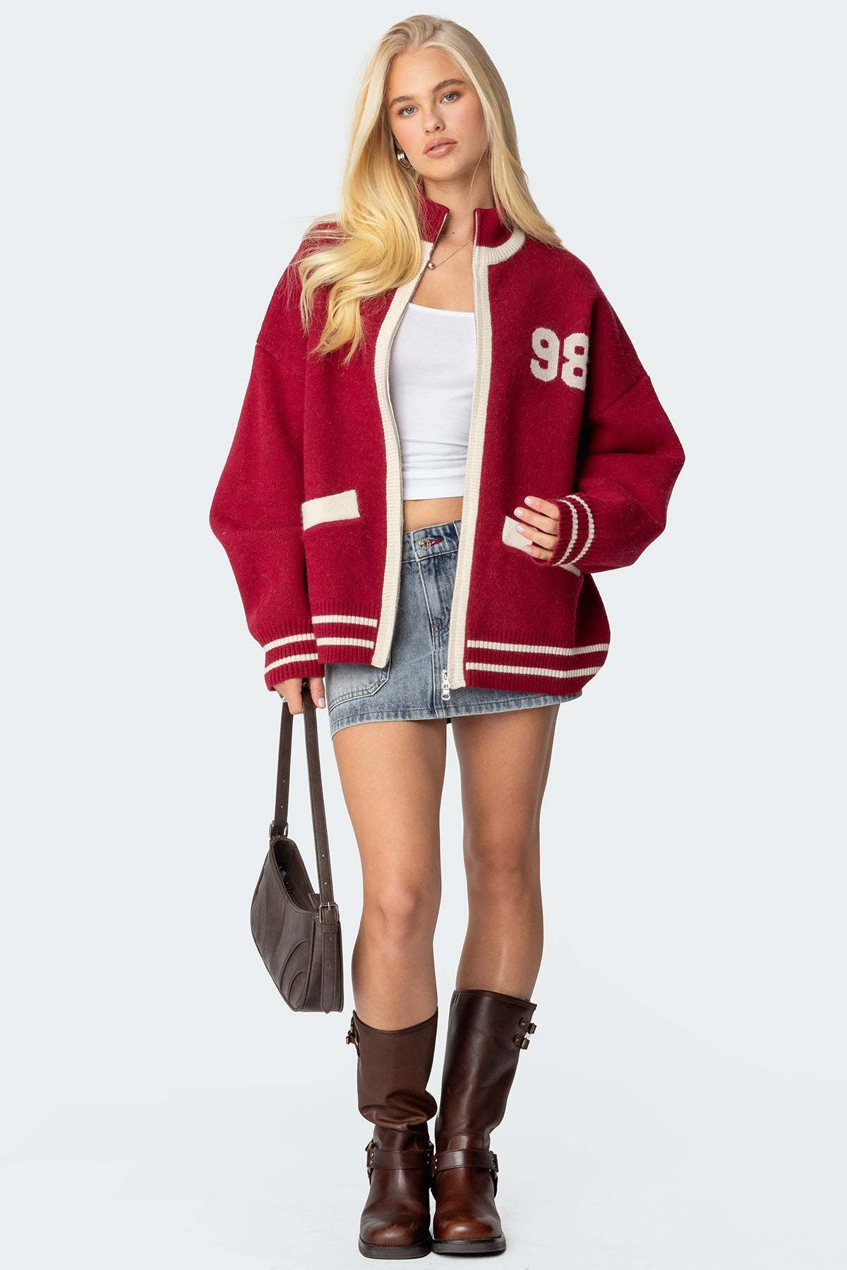 98 Varsity Zip Up Sweater - BURGUNDY