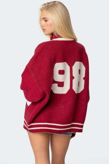 98 Varsity Zip Up Sweater - BURGUNDY