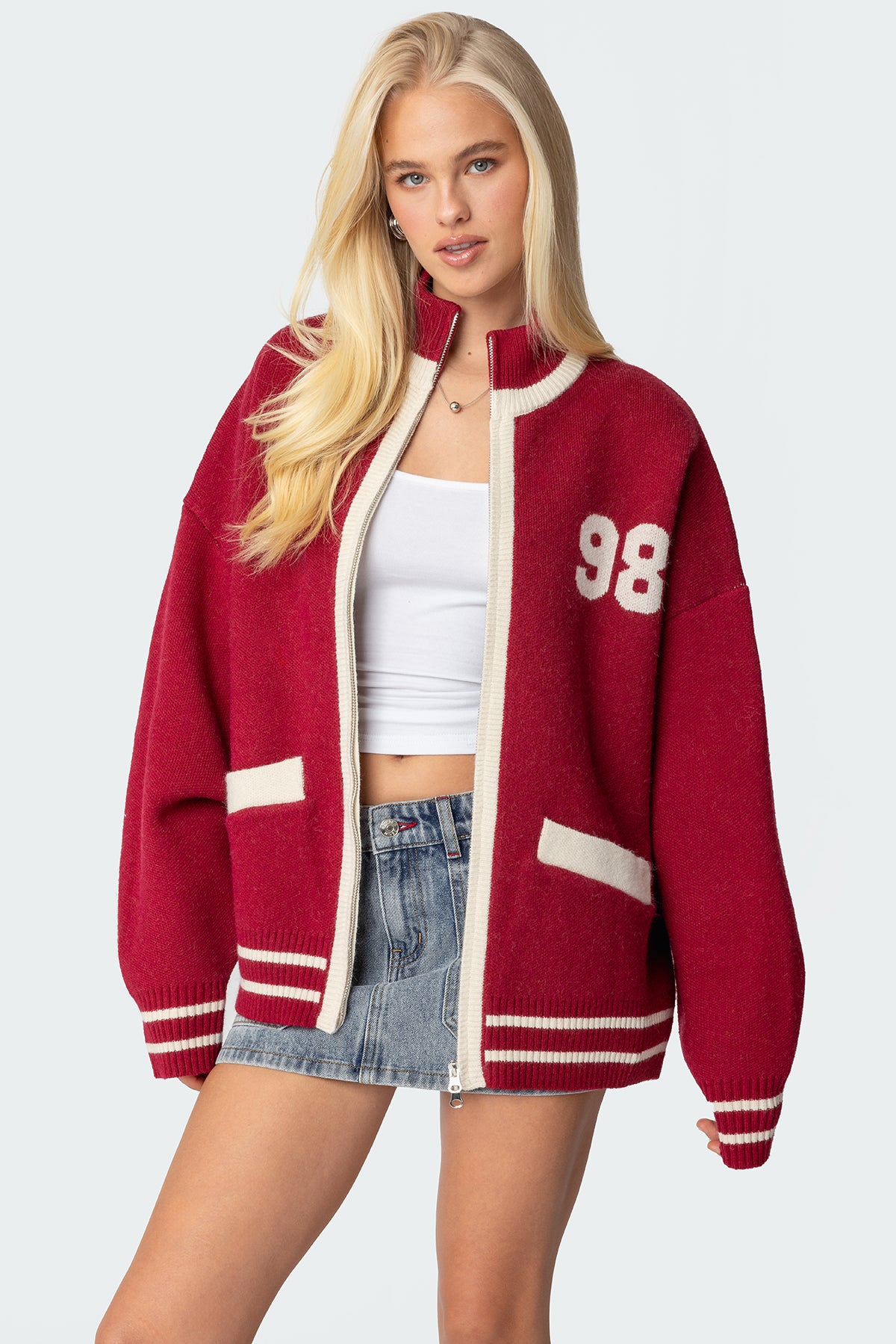 98 Varsity Zip Up Sweater - BURGUNDY
