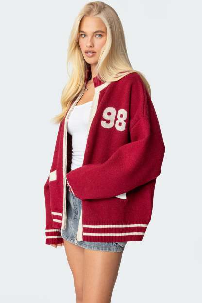 98 Varsity Zip Up Sweater - BURGUNDY