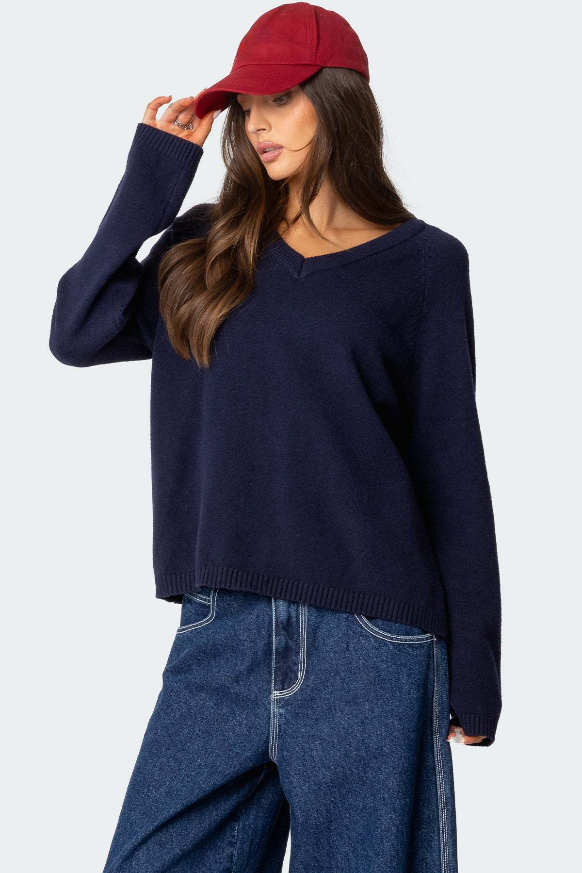 Martha Oversized V Neck Sweater - NAVY