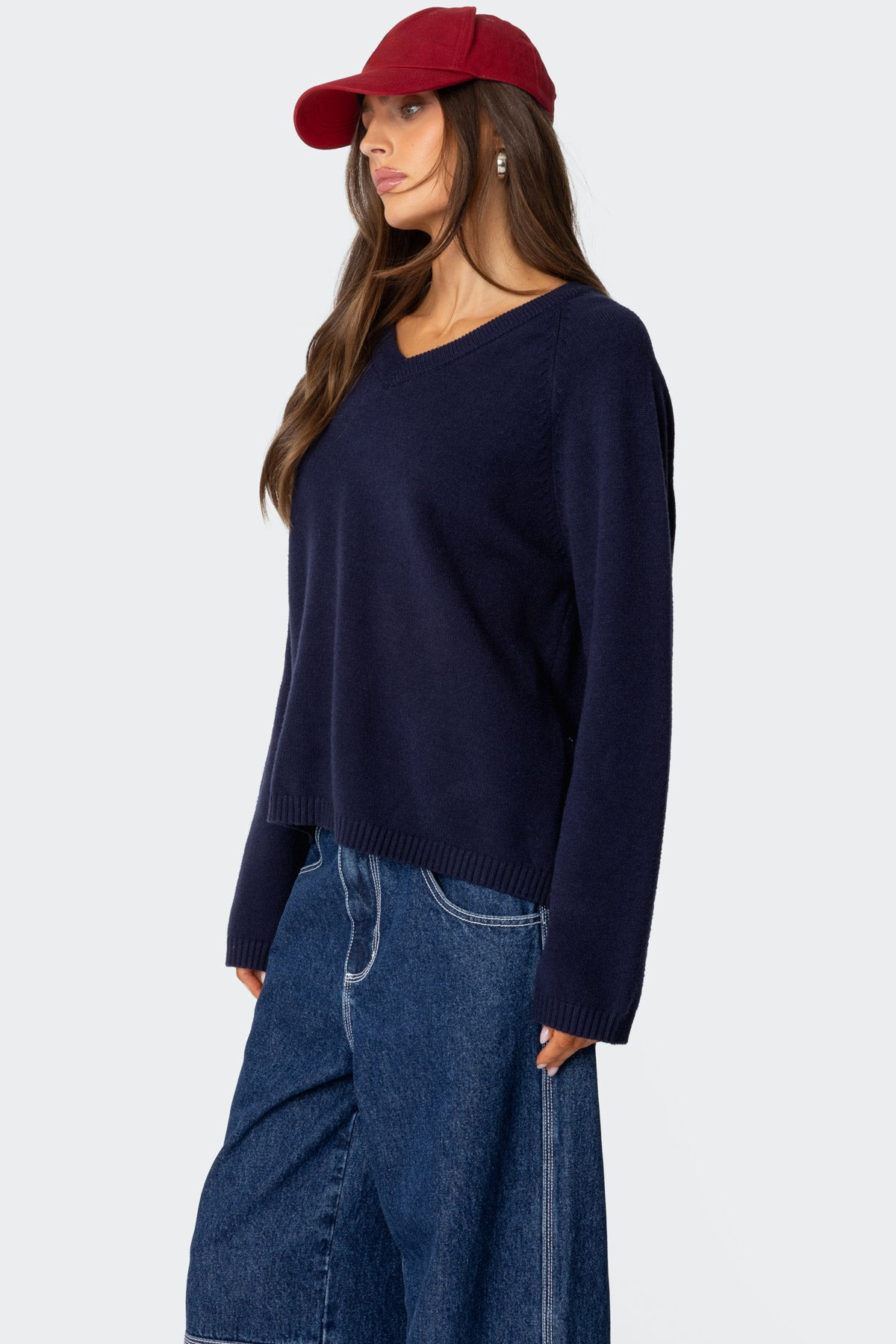 Martha Oversized V Neck Sweater - NAVY