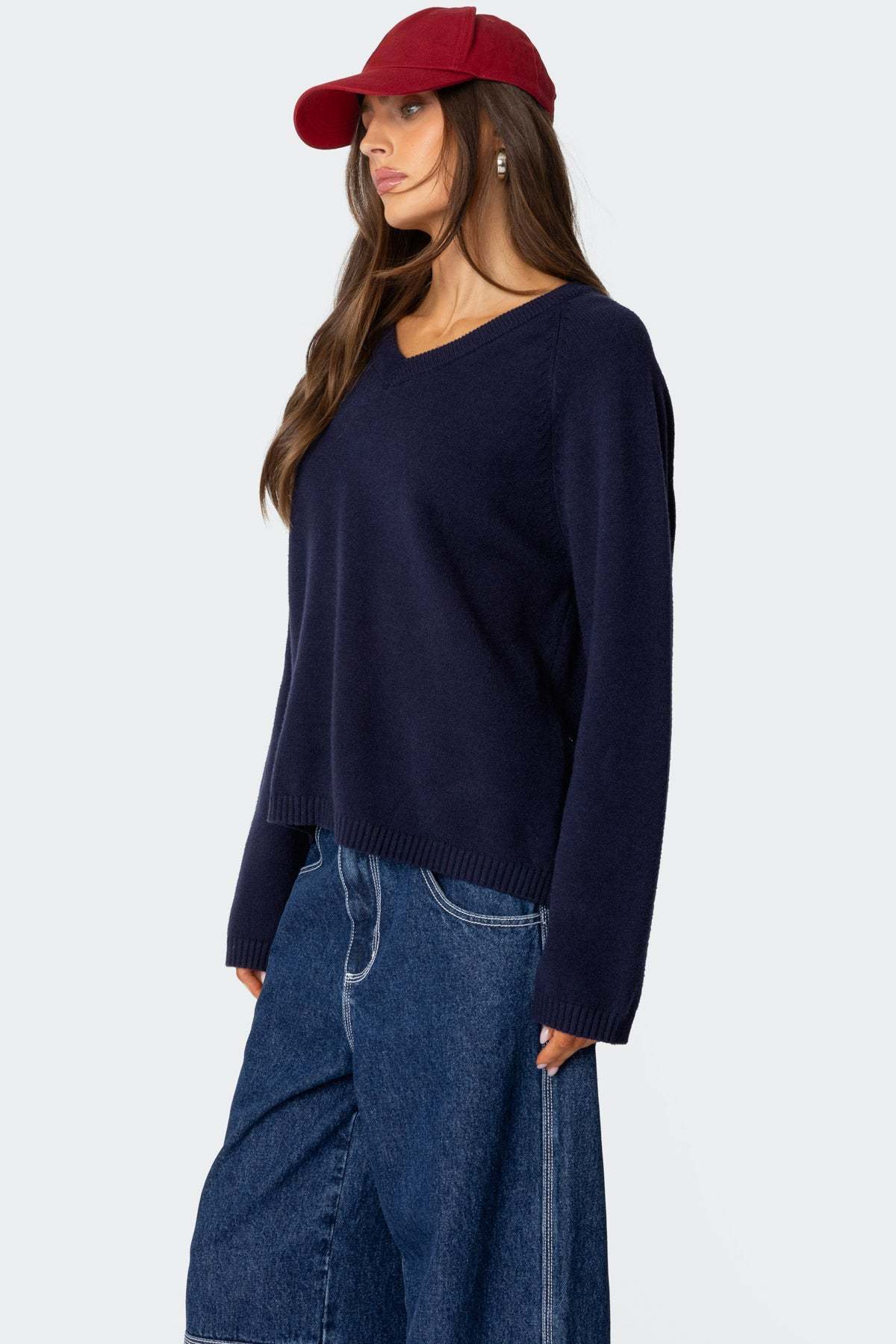 Martha Oversized V Neck Sweater - NAVY