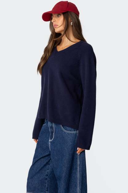 Martha Oversized V Neck Sweater - NAVY
