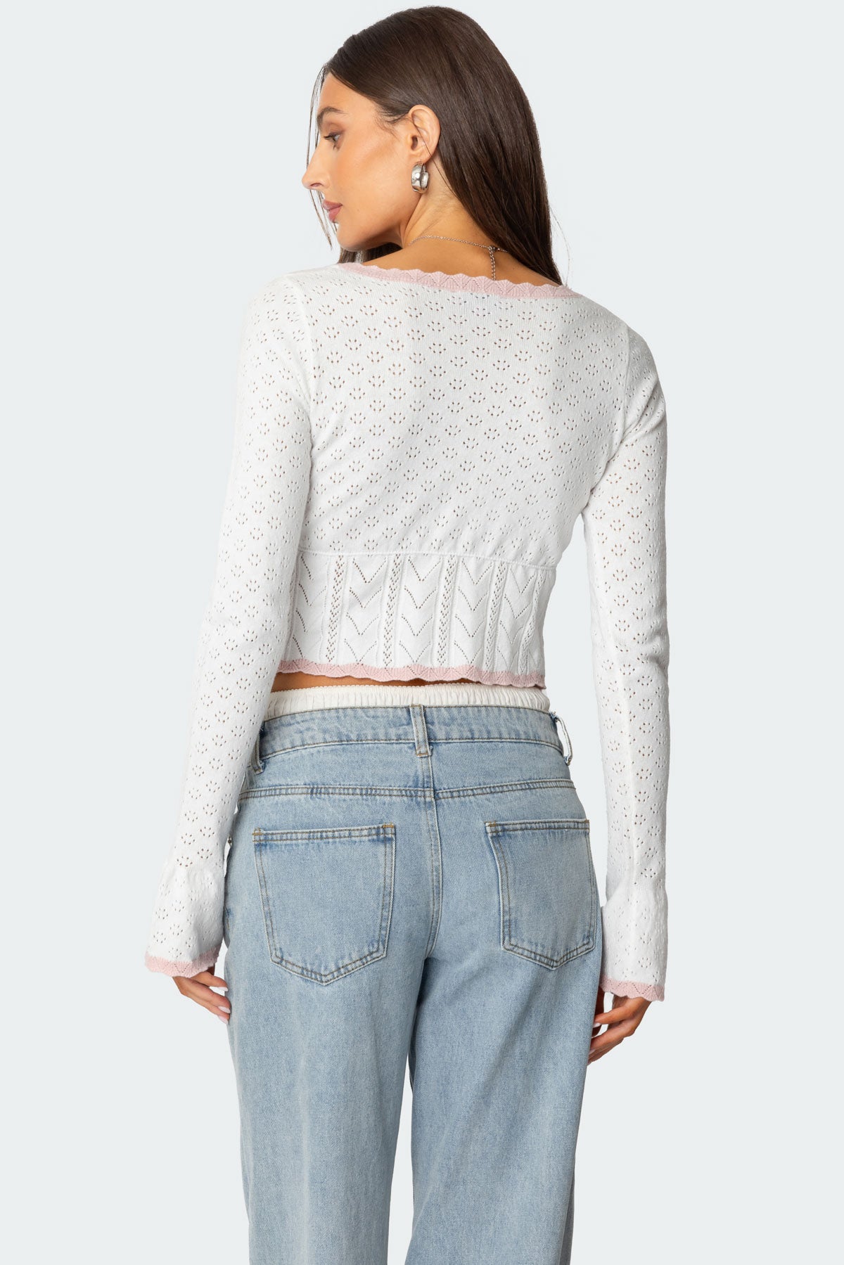Abbie Split Front Pointelle Top - WHITE