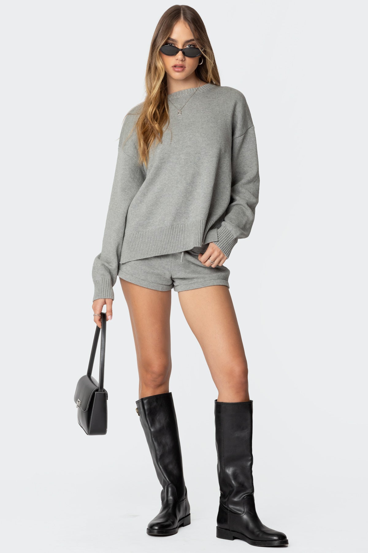 Riley Oversized Striped Sweater - GRAY MELANGE