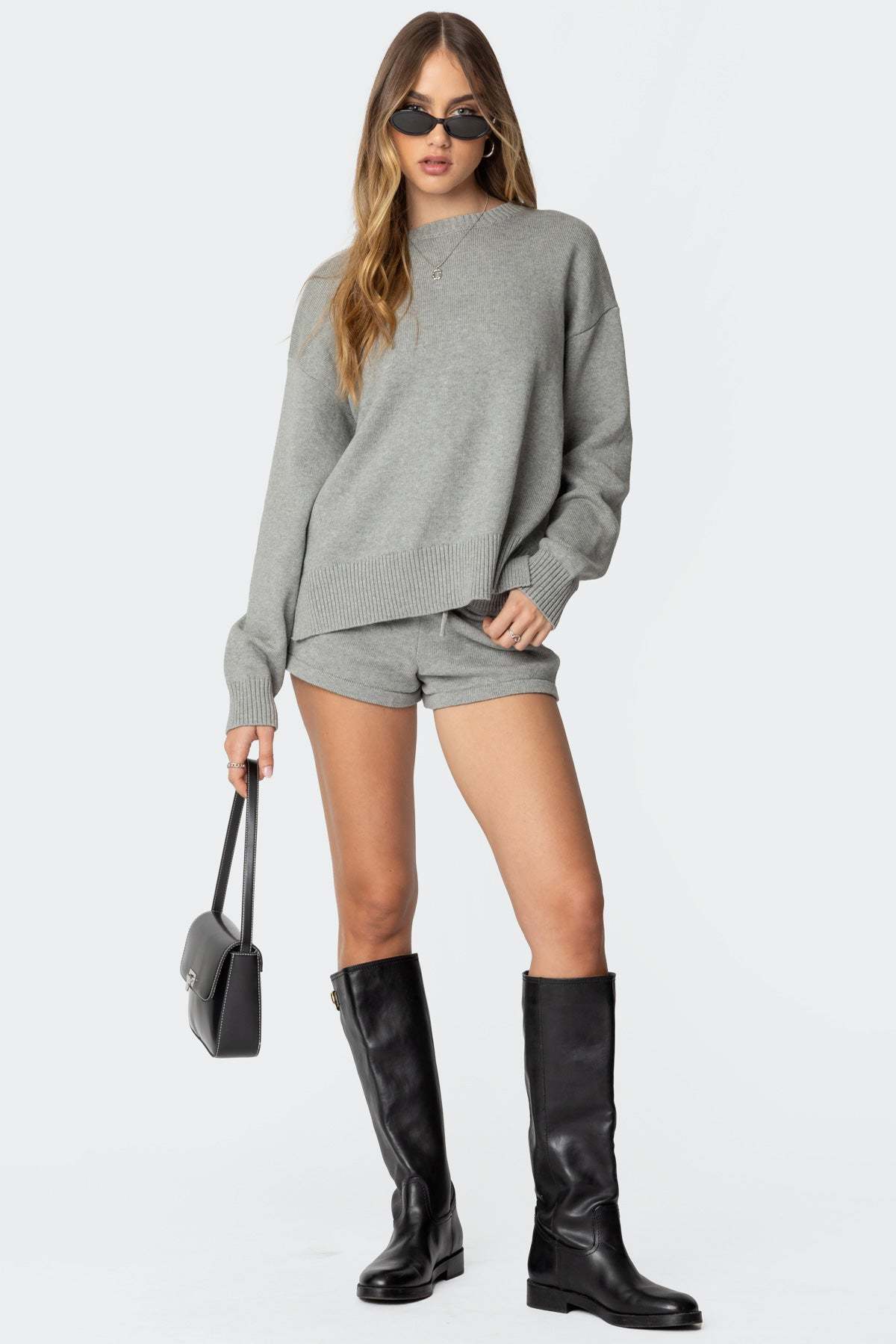Riley Oversized Striped Sweater - GRAY MELANGE