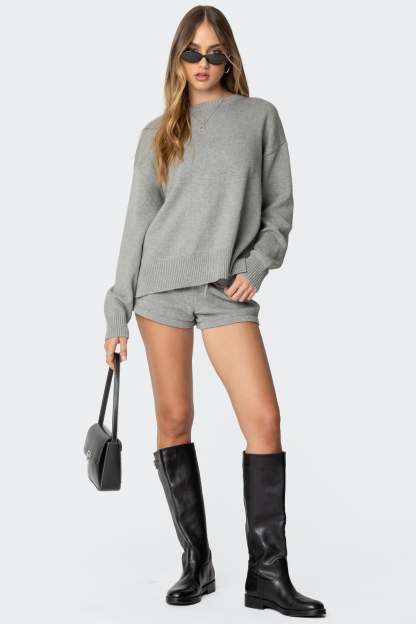 Riley Oversized Striped Sweater - GRAY MELANGE