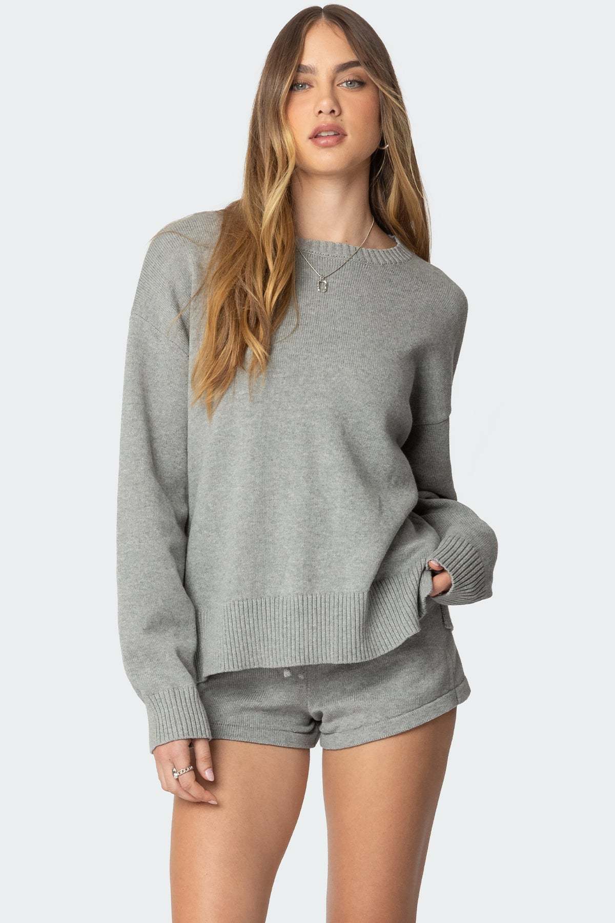 Riley Oversized Striped Sweater - GRAY MELANGE