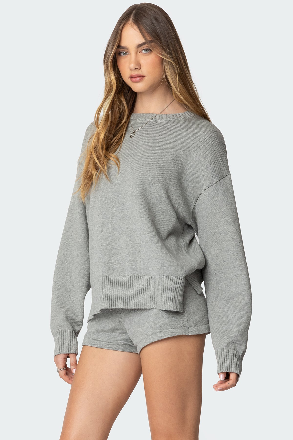 Riley Oversized Striped Sweater - GRAY MELANGE