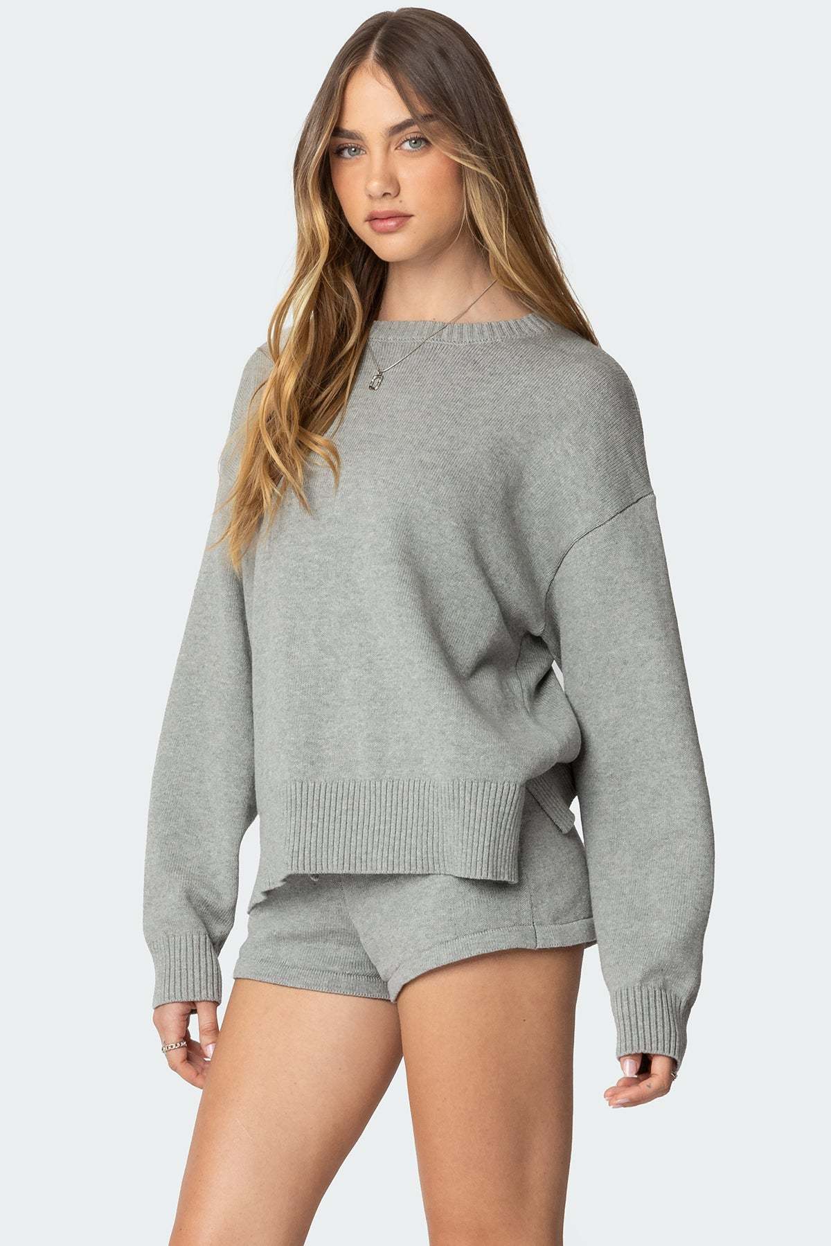 Riley Oversized Striped Sweater - GRAY MELANGE
