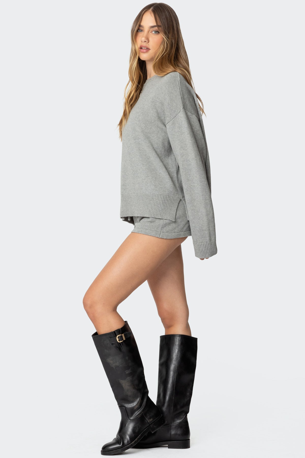 Riley Oversized Striped Sweater - GRAY MELANGE