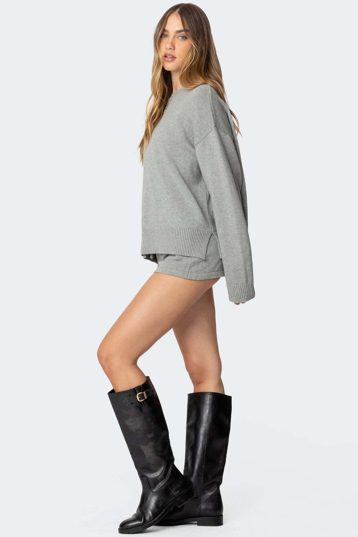 Riley Oversized Striped Sweater - GRAY MELANGE